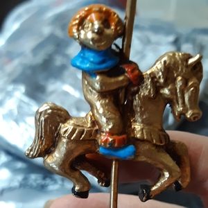 Clown Miniature Golden Toned on Carousel Horse figurine